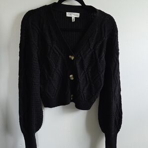 Planet Gold Black Cable Knit Cardigan